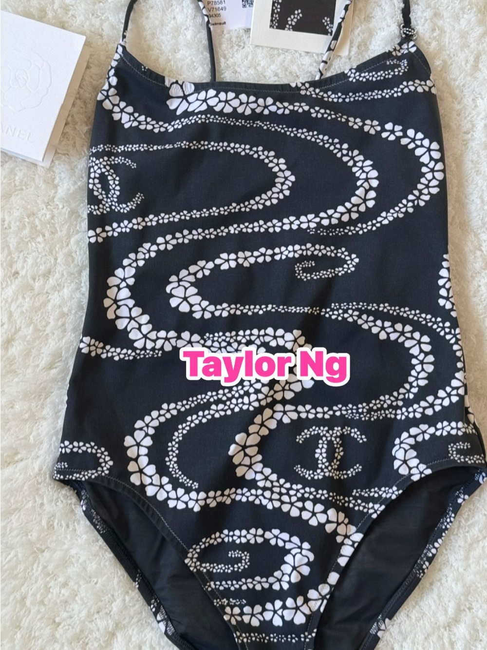 CHANEL Black and White Floral Swirl One-Piece